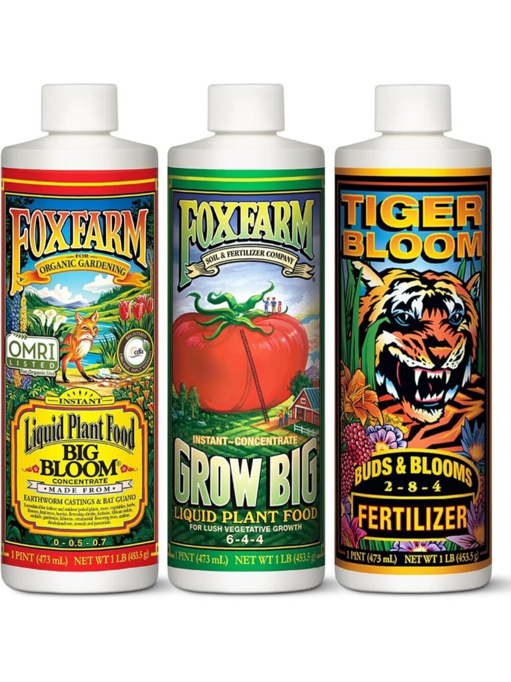 Complete Liquid Fertilizer Set - Big Bloom, Grow Big & Tiger Bloom for Healthy